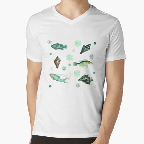Shells, fishes and Pearls V-Neck T-Shirt