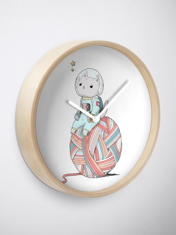 Alternate view of Space Cat on Planet Yarn Ball Clock