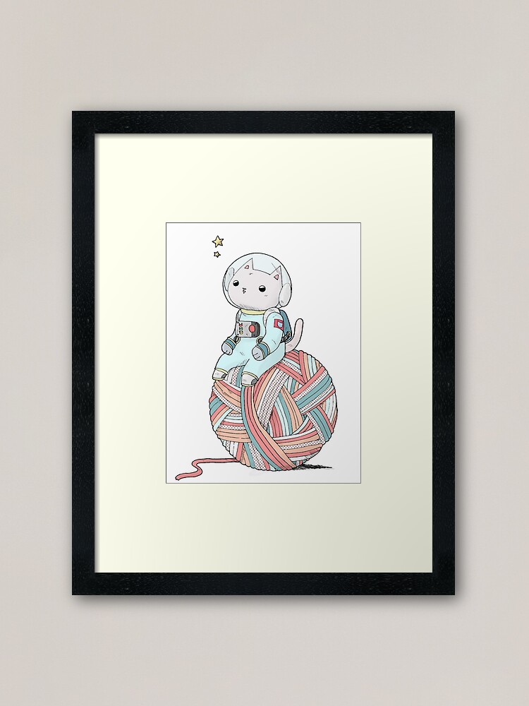 Alternate view of Space Cat on Planet Yarn Ball Framed Art Print