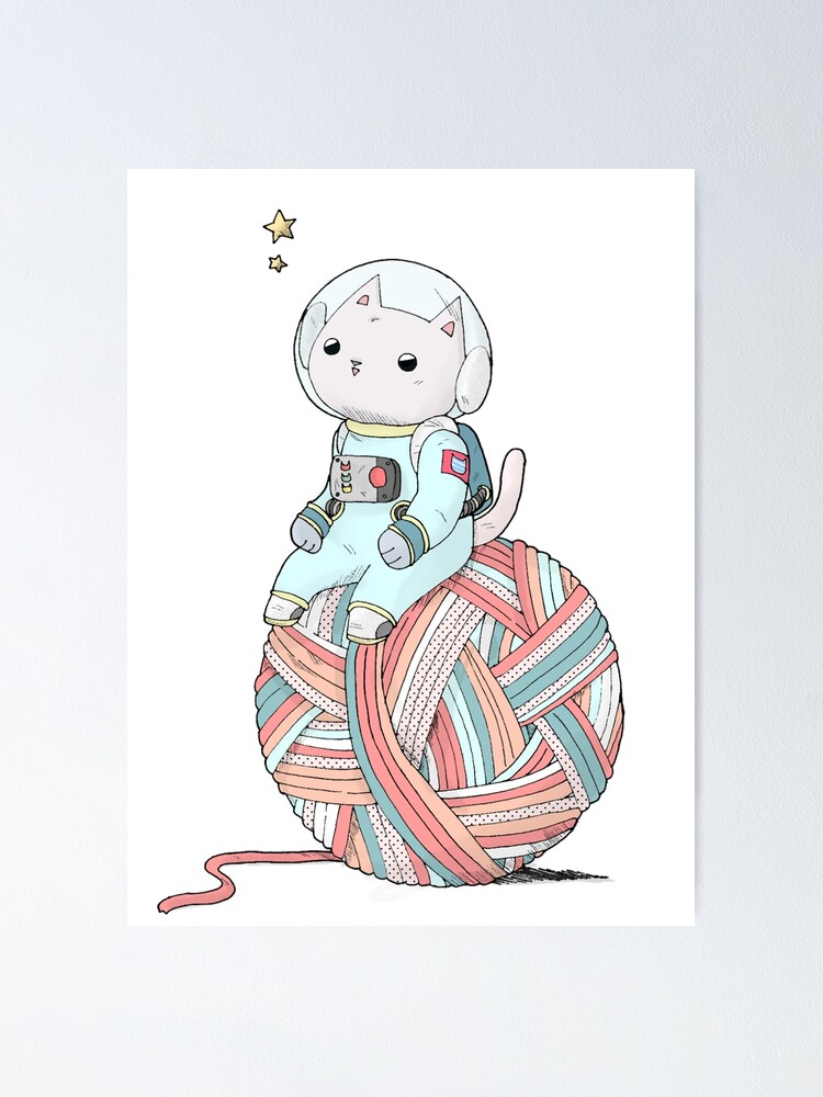 Alternate view of Space Cat on Planet Yarn Ball Poster