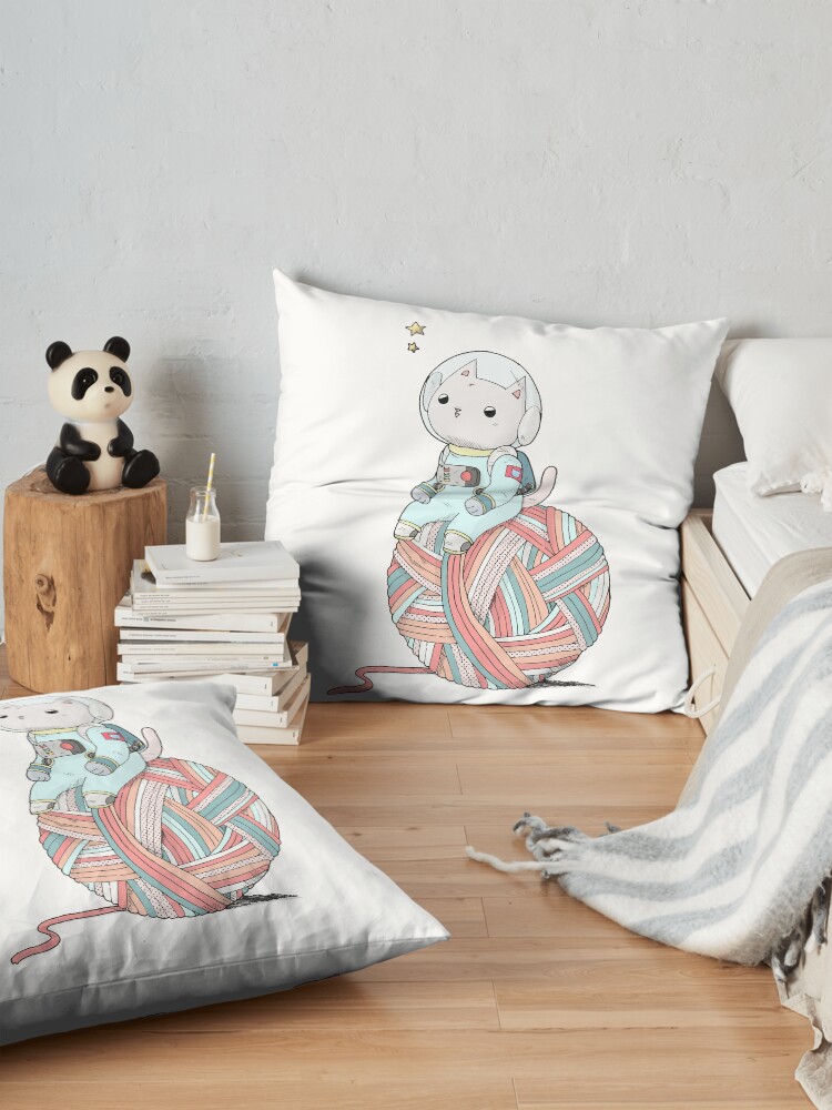 Alternate view of Space Cat on Planet Yarn Ball Floor Pillow
