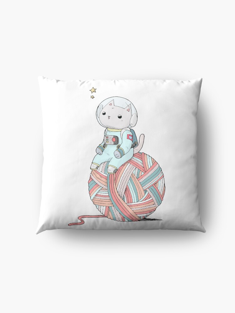 Alternate view of Space Cat on Planet Yarn Ball Floor Pillow