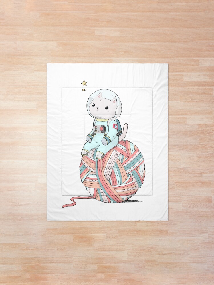 Alternate view of Space Cat on Planet Yarn Ball Comforter