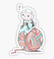 Space Cat on Planet Yarn Ball Sticker