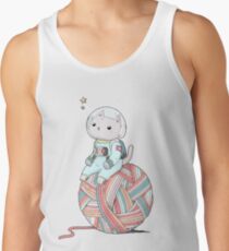 Space Cat on Planet Yarn Ball Débardeurs