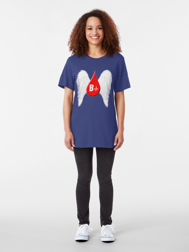 Alternate view of Blood Type B Positive - Angel Wings Slim Fit T-Shirt