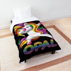 Opal Name Rainbow Text - Opal Dabbing Unicorn Gift For Opal Comforter
