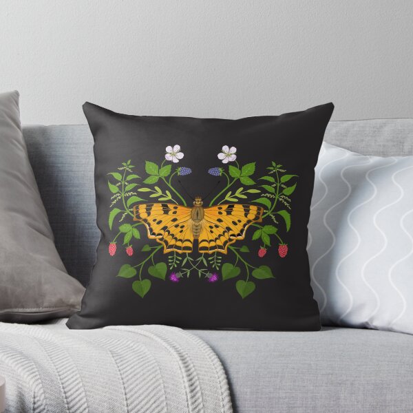 Butterfly with berries Throw Pillow
