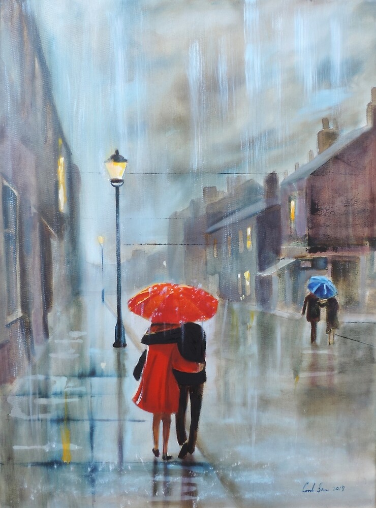 "Red umbrella rain painting" by GORDON BRUCE ART Redbubble