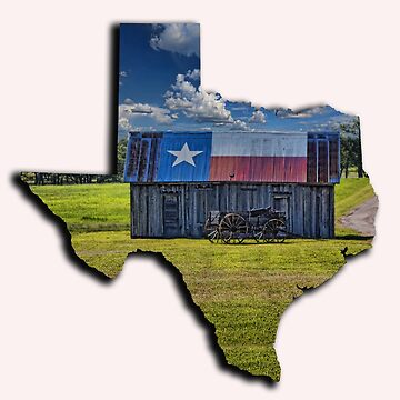 Artwork thumbnail, Lone Star Pride - Texas Shape Filled with Texas Flag Shed and Buckboard by WarrenPHarris