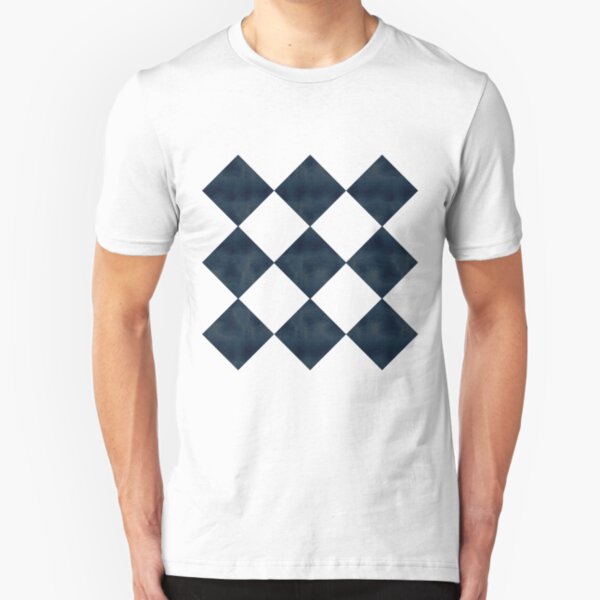 Aged Black And White Diagonal Checks Slim Fit T-Shirt
