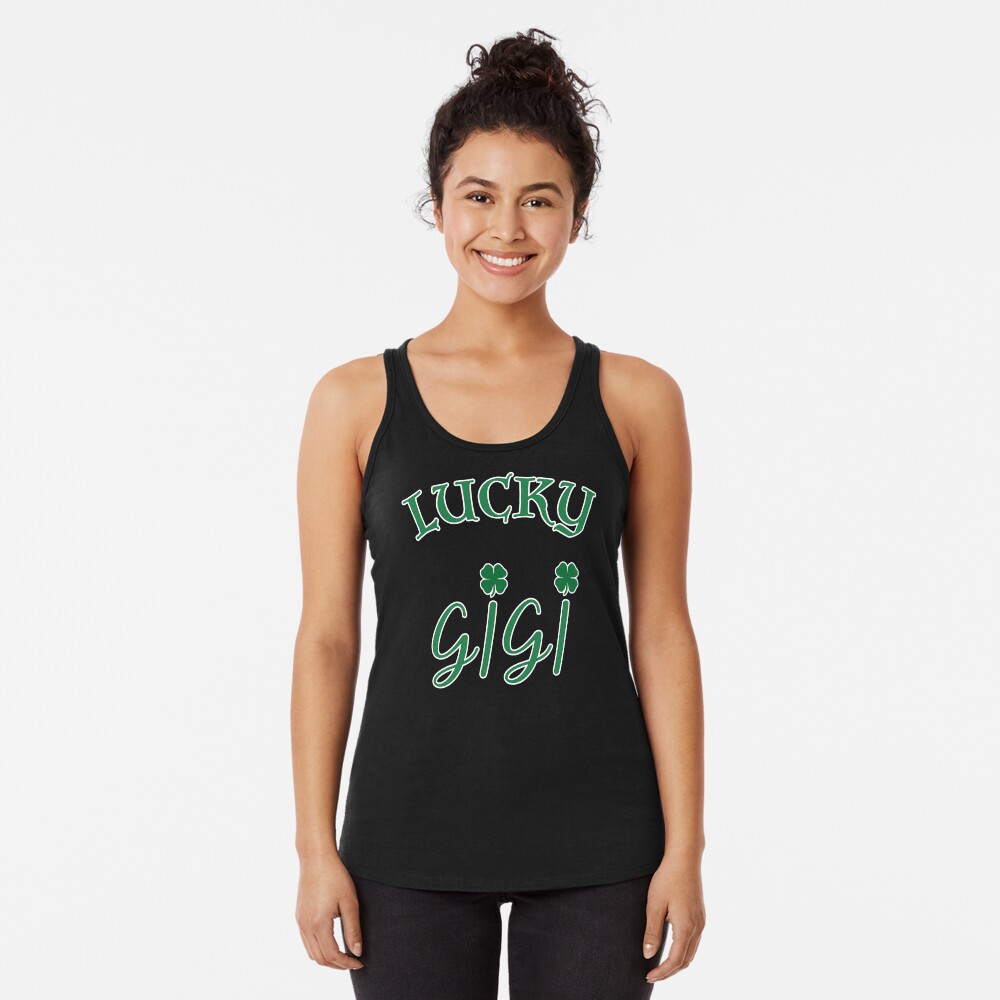 Lucky Gigi St Patrick Day Grandma Shamrock gift. Racerback Tank Top