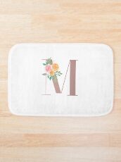 M Initial Rose Gold Floral ABC Alphabet Letters Bath Mat
