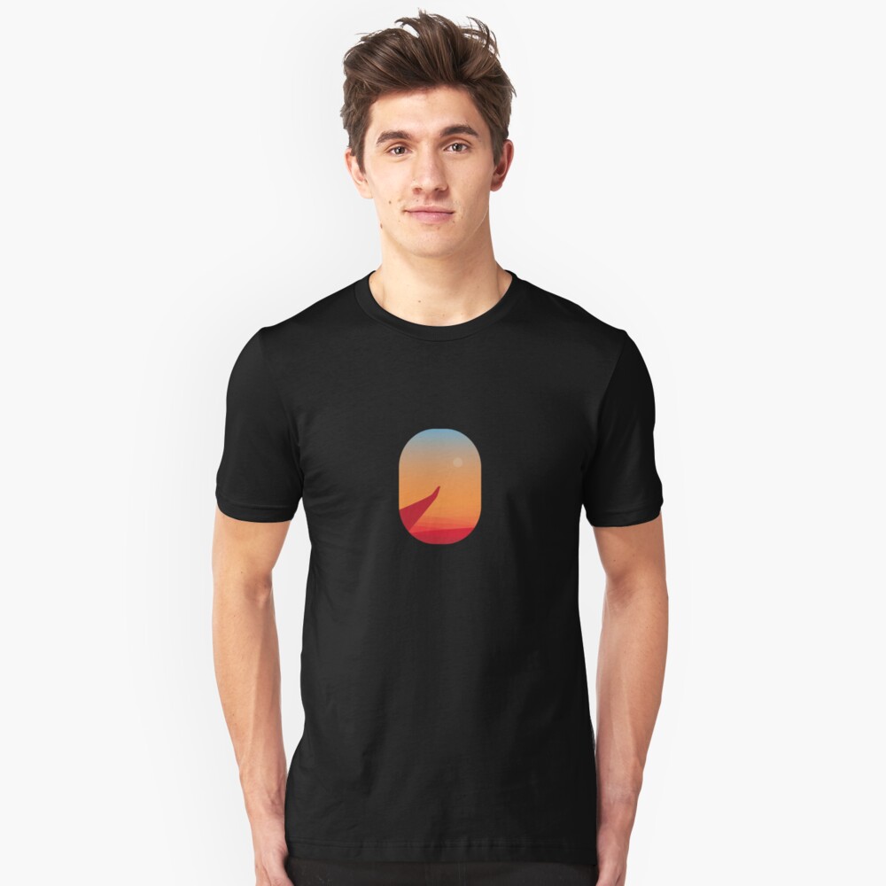 Sunset and wing as seen from the airplane window Slim Fit T-Shirt