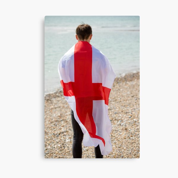 A young man with the Flag of England, the cross of St George Canvas Print