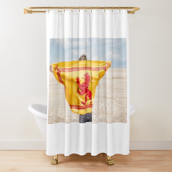 A young man with a Lion Rampant of Scotland flag Shower Curtain