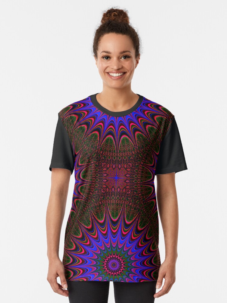 Alternate view of Mandala Pattern in Blue on Brown. Stunning Psychedelic Gift. Graphic T-Shirt