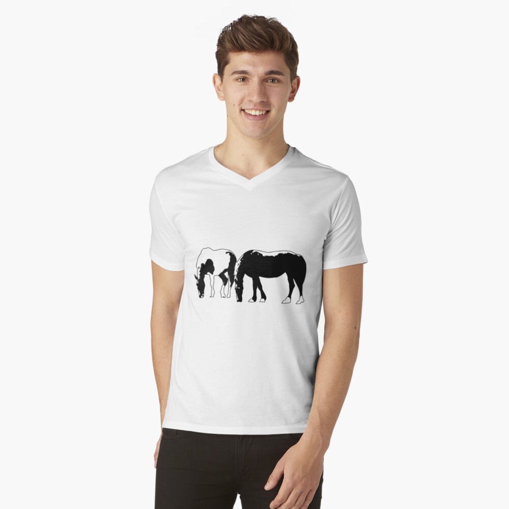 Horses in a field Vector V-Neck T-Shirt