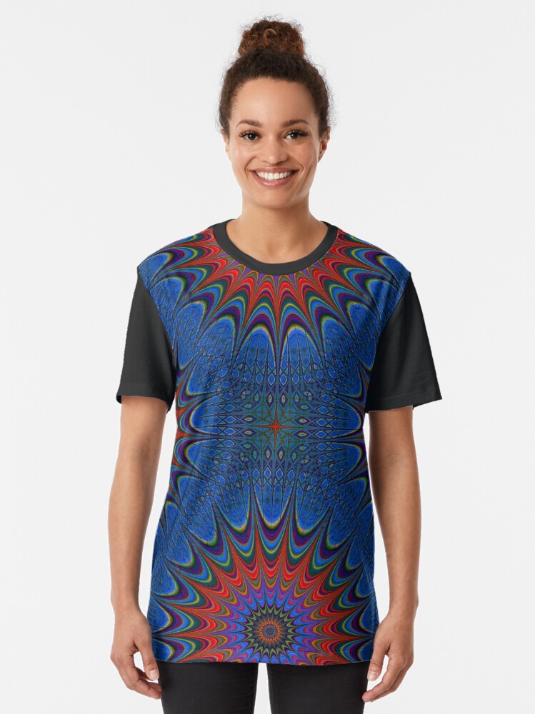 Alternate view of Mandala in Blue and Red. Stunning Psychedelic Gift Graphic T-Shirt