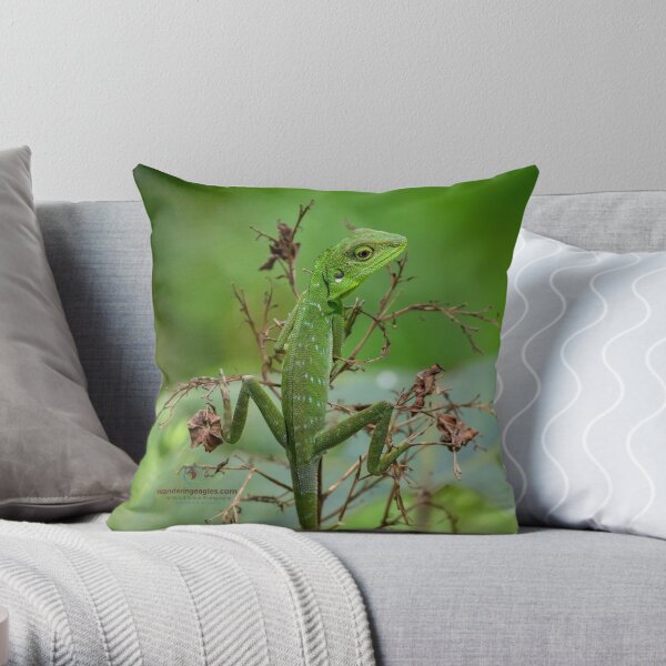 Green Crested Lizard Throw Pillow