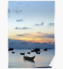 Fishing boats at sunset, Hang Dua bay, Vung Tau, Vietnam Poster