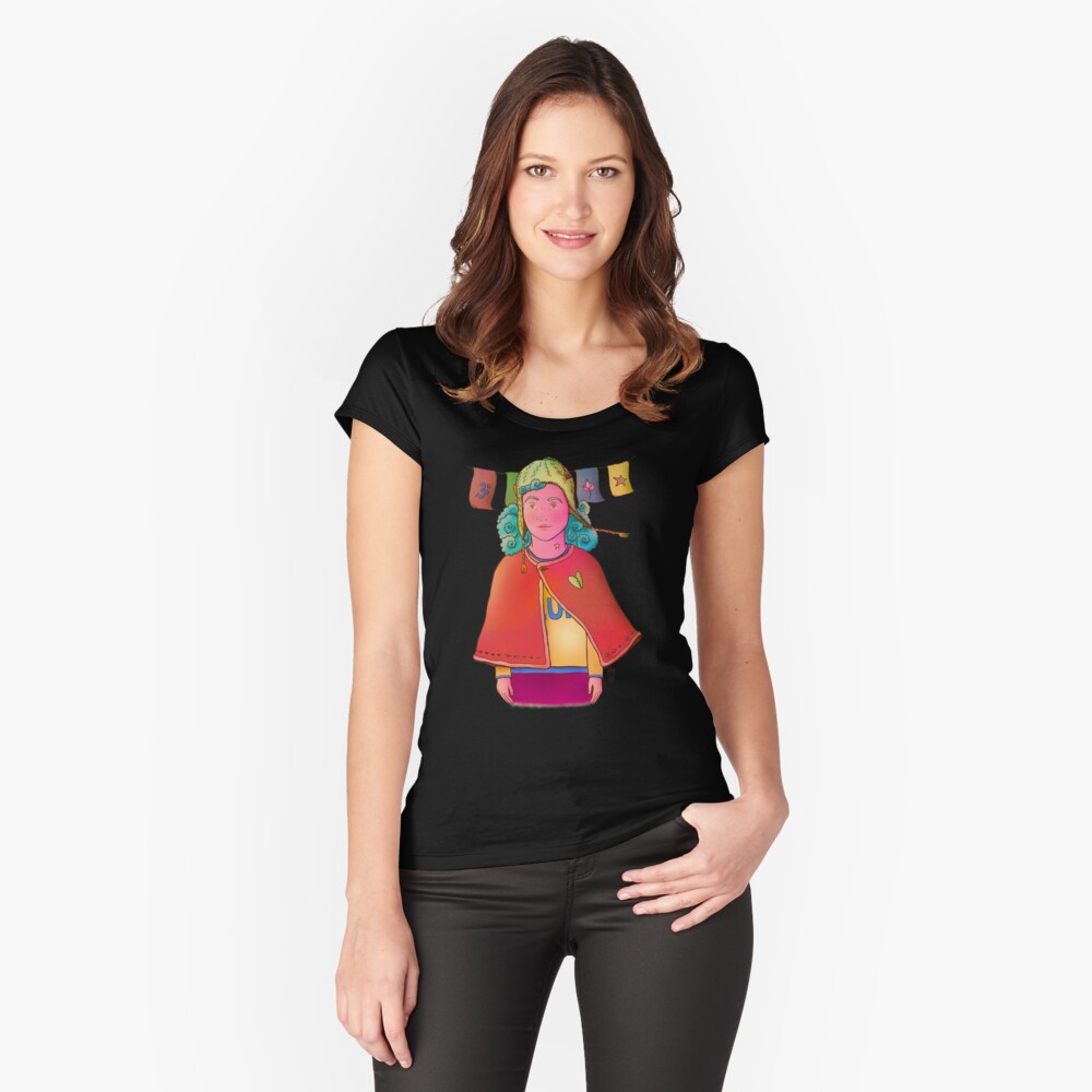 Colorful, curly girl ready for the winter illustration Fitted Scoop T-Shirt