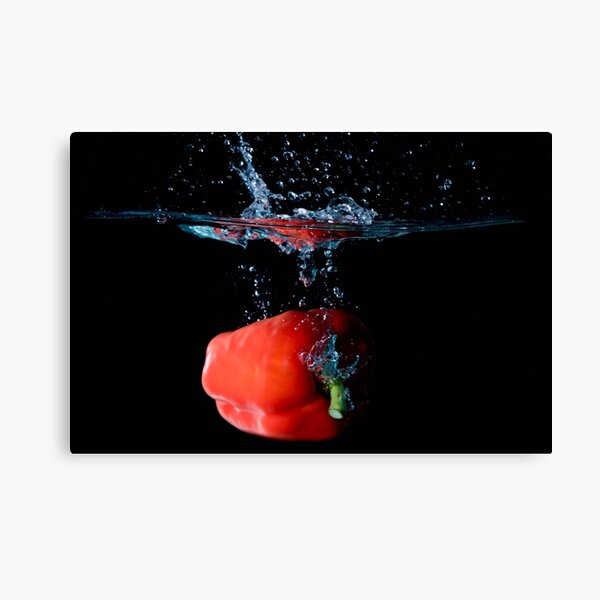 Red Bell Sweet Pepper Dropped Into Water Canvas Print