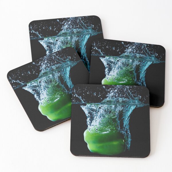 Green Bell Sweet Pepper Dropped Into Water Coasters (Set of 4)
