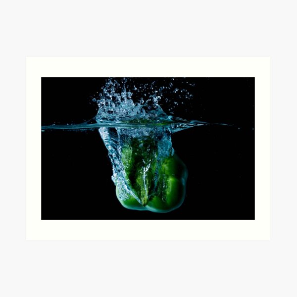 Green Bell Sweet Pepper Dropped Into Water Art Print