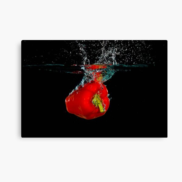 Red Bell Sweet Pepper Dropped Into Water Canvas Print