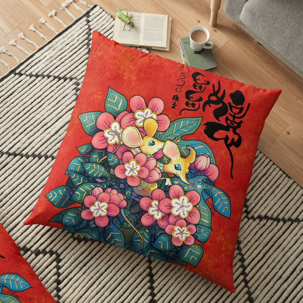 Forest Gathering, Mice and wish. Floor Pillow
