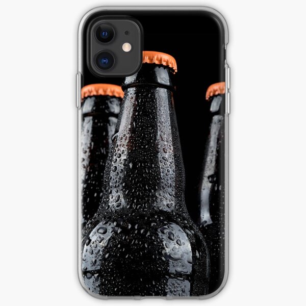 Bottles of beer with water droplets isolated on black background iPhone Soft Case