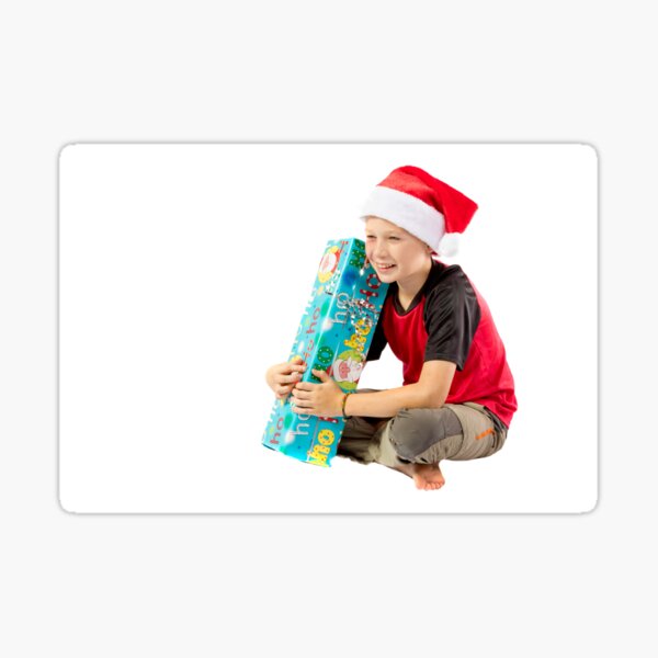 Pre-teen boy with a christmas gift Sticker