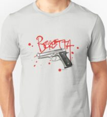 Beretta 9mm Hand Gun - Red Script Unisex T-Shirt