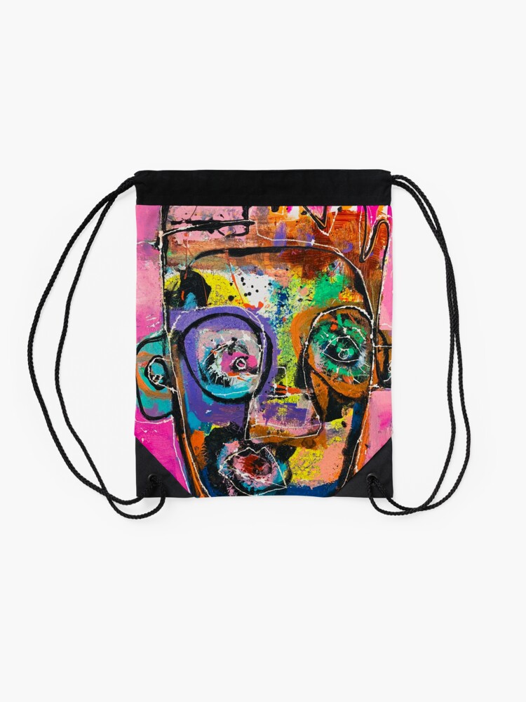 Alternate view of Neoexpressionism, art brut, spontaneous art, black and Colors, free figuration Drawstring Bag