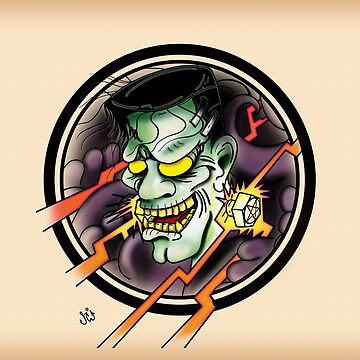 Franken-Oni Frankenstein's Monster Neo-Traditional Tattoo Style  Illustraiton