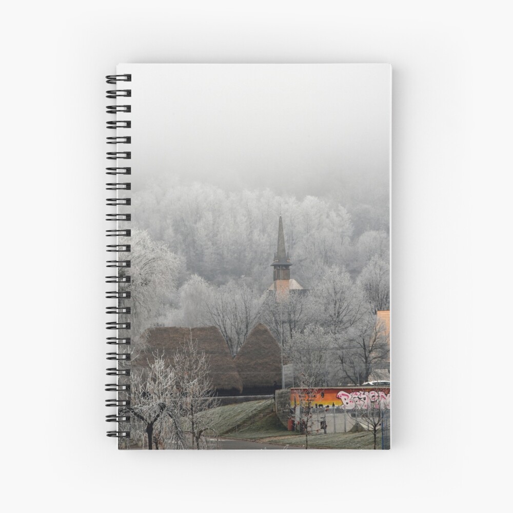 Winter scene - wooden church Spiral Notebook