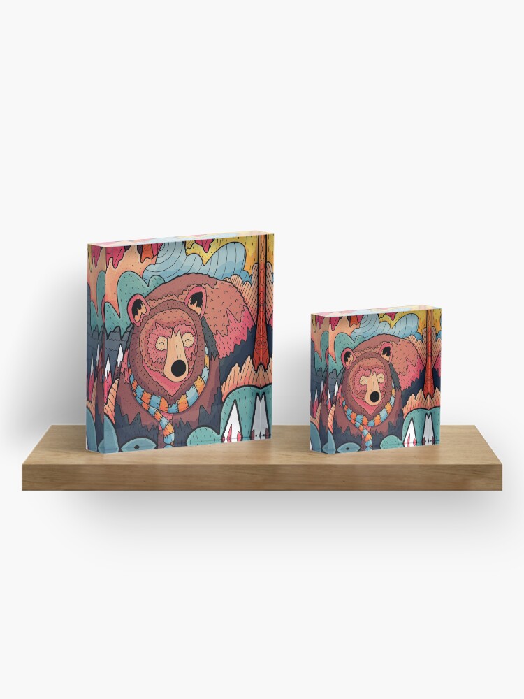 Alternate view of Winter bear forest Acrylic Block