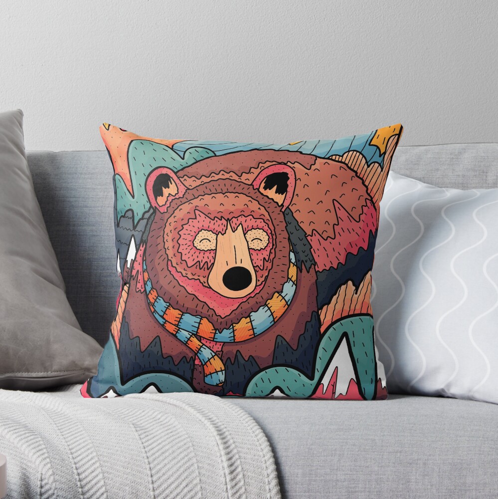 Winter bear forest Throw Pillow