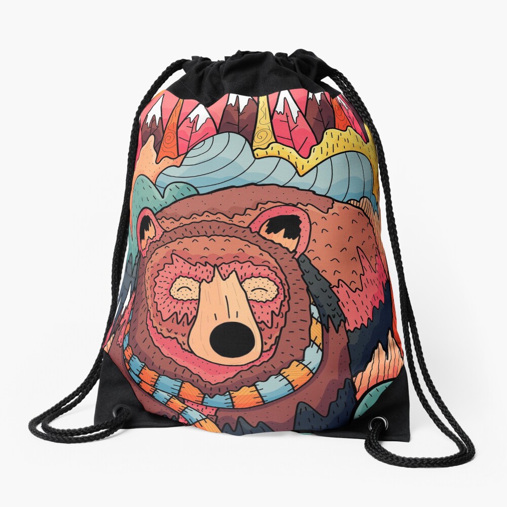 Winter bear forest Drawstring Bag