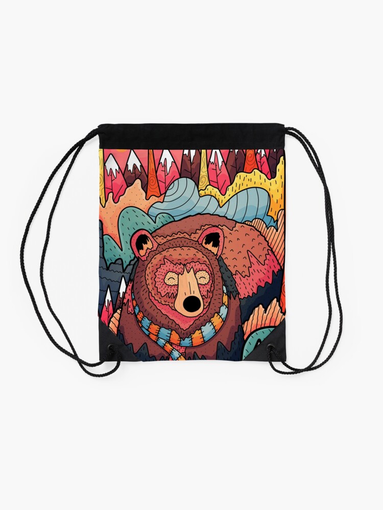 Alternate view of Winter bear forest Drawstring Bag