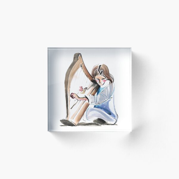 Harpist Harp Musician Original Drawing Acrylic Block