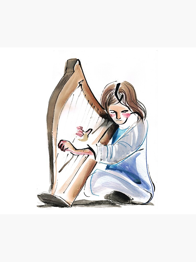 Harpist Harp Musician Original Drawing by CatarinaGarcia