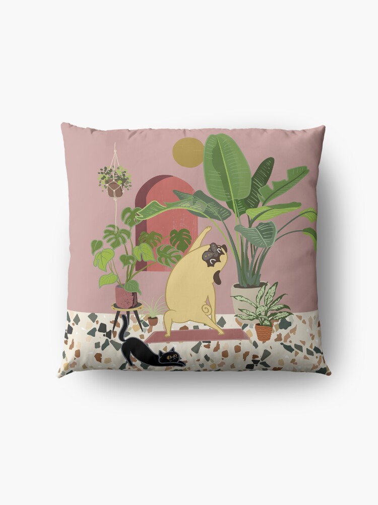 Alternate view of Pug Yoga with Plants Floor Pillow