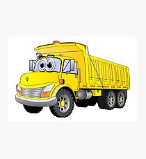 Yellow Dump Truck 3 Axle Cartoon Photographic Print