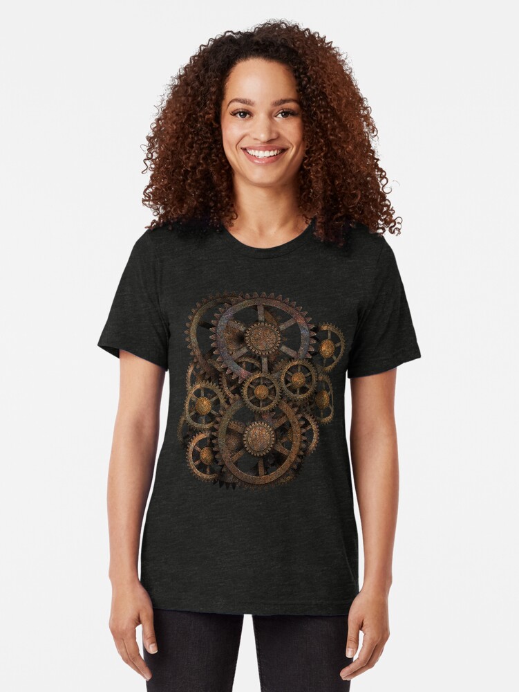 Alternate view of Infernal Vintage Steampunk Gears on your Gear Tri-blend T-Shirt