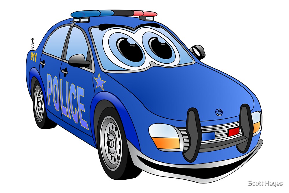 "Police Blue Car Cartoon" by Scott Hayes | Redbubble