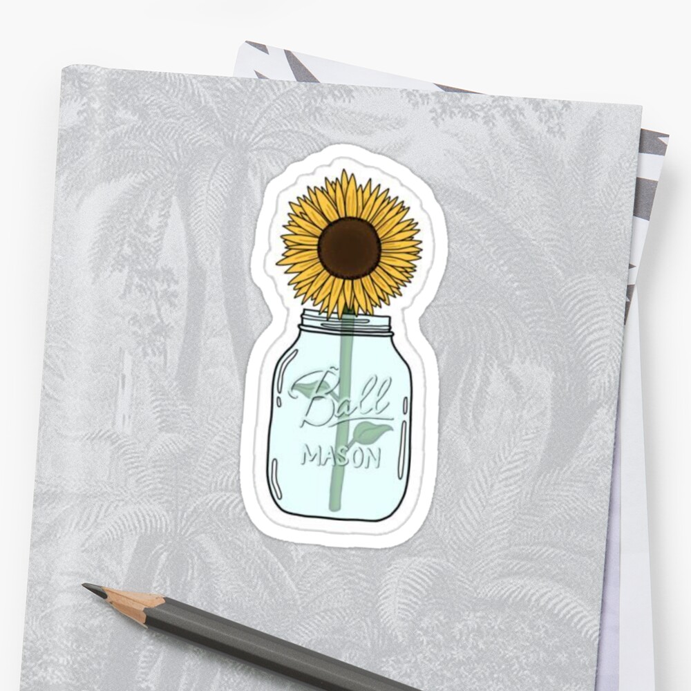 Download "Sunflower in a Mason Jar " Sticker by reigannb1 | Redbubble