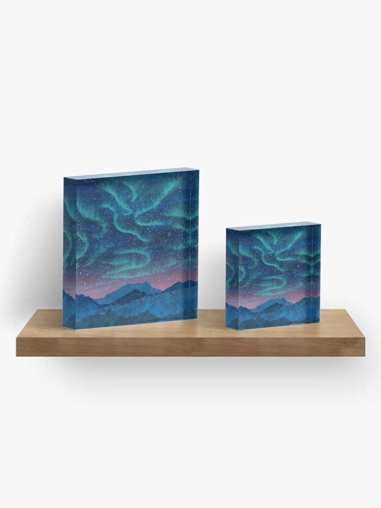 Alternate view of Aurora borealis over mountains Acrylic Block