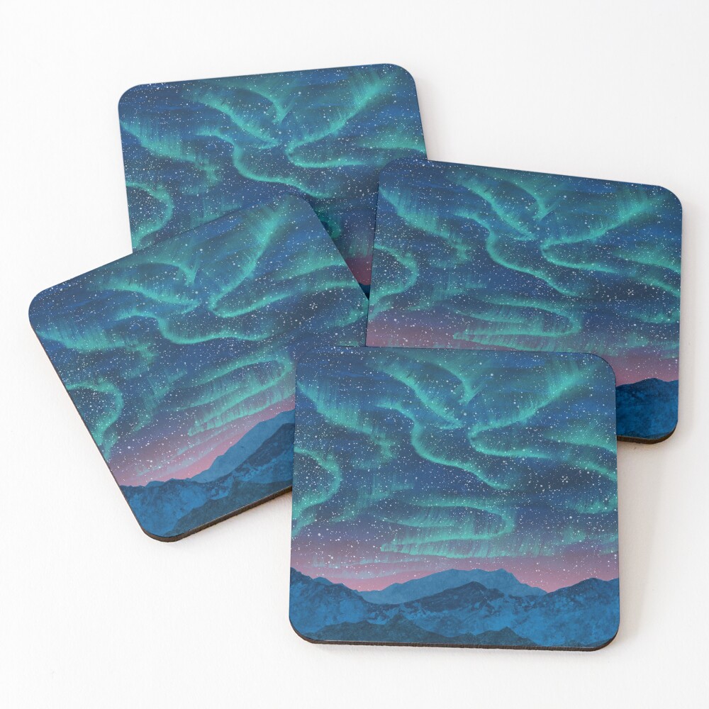 Aurora borealis over mountains Coasters (Set of 4)